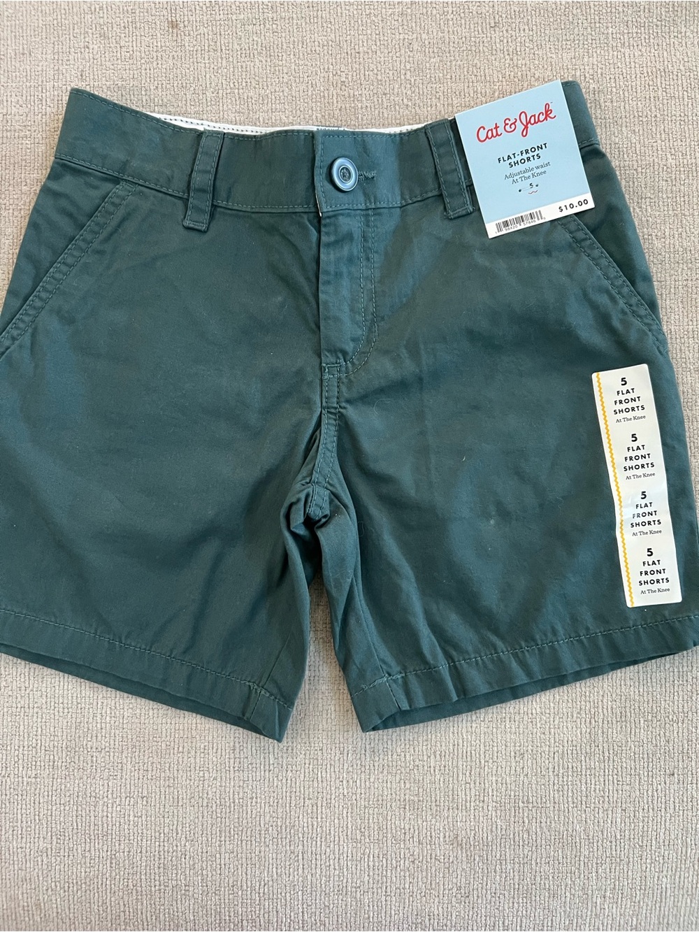 Cat & Jack Dark Green Flat-Front Men's Shorts